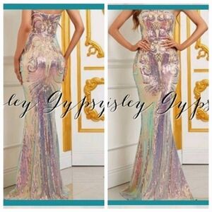 CHAMPAGNE BAROQUE PREMIUM BRAND AND QUALITY SEQUINED BLACK TIE MAXI DRESS